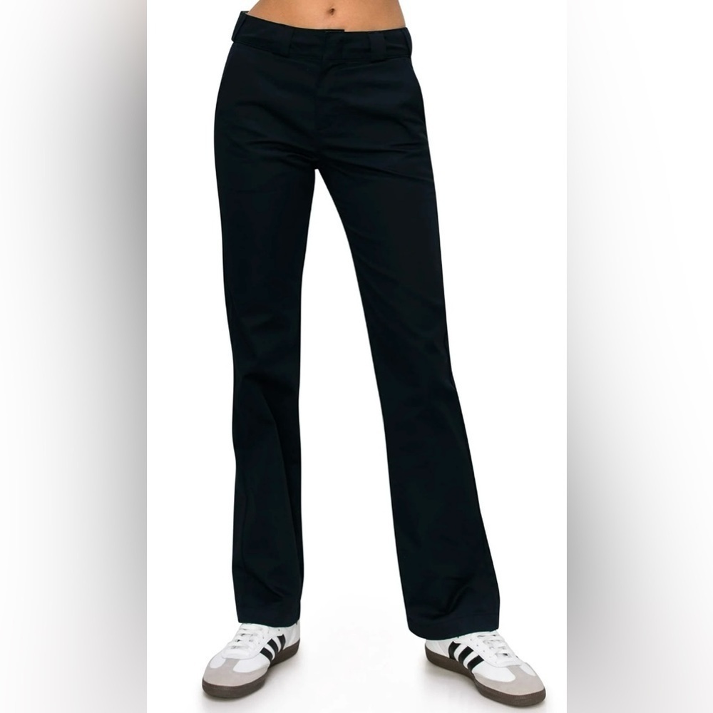 KHAKI & BLUE Women's Work Pants Mid Rise Straight Leg Casual with Pockets-Black